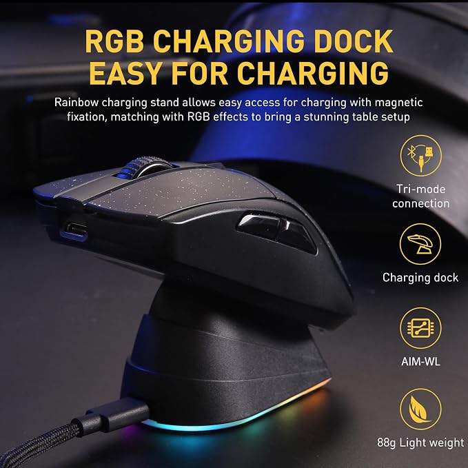 DAREU A950 Wireless Gaming Mouse with RGB Charging Dock,88g Lightweight - Image 2