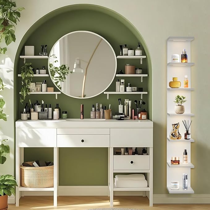 VIWODS 7 Tier Wall Shelf with Lights, White - Image 4
