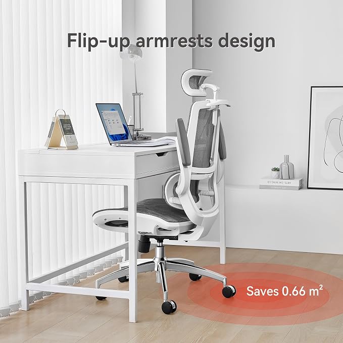 SIHOO M59AS Ergonomic Office Chair, Dual Backrest, Adaptive Lumbar Support | 3D Flip-Up Armrests, FULL Breathable Mesh, Reinforced Aluminum Base, 330 lb, Comfort That Moves With You, Grey - Image 8
