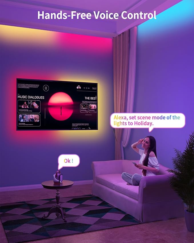 RGB+IC LED Strip Lights, Smart Bluetooth LED Light for Bedroom, Color Changing LED Strips with 44 Scene Modes(6.6ft) - Image 8