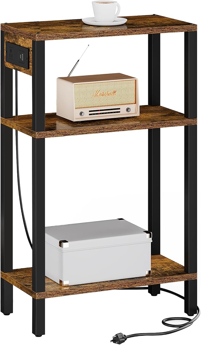 TUTOTAK Narrow Side Table, 3-Tier Small End Table with Charging Station by ChoosetutotakFurnitureBuildYourCozyHome