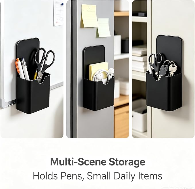 2PCS Magnetic Pen Marker Holders, Magnet Pencil Cup Storage Black - Image 5