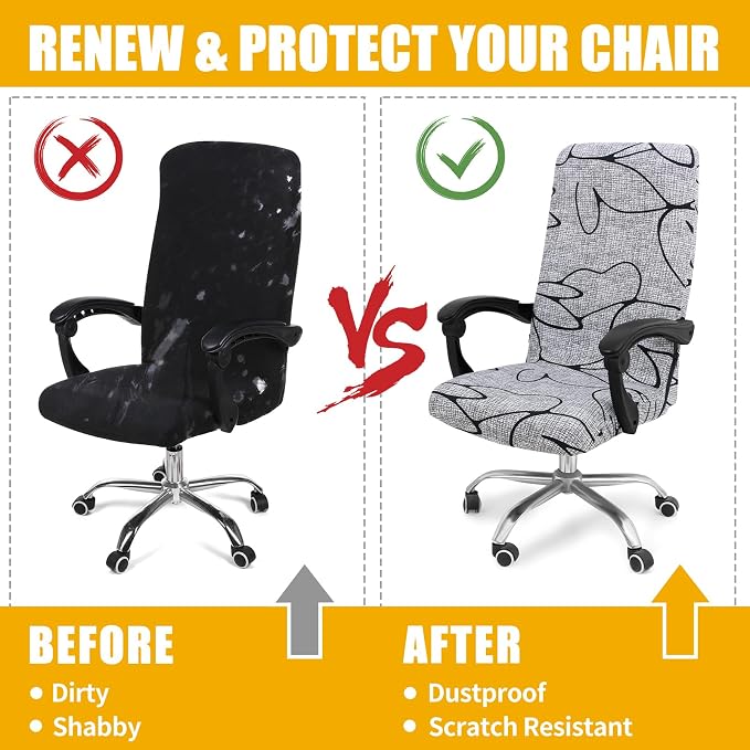 Smiry Stretch Printed Office Computer Desk Chair Covers, Grey and Black | Universal Desk Rotating Chair Slipcovers Removable Washable, Soft Fit Anti-Dust Spandex Protector Cover with Zipper - Image 7
