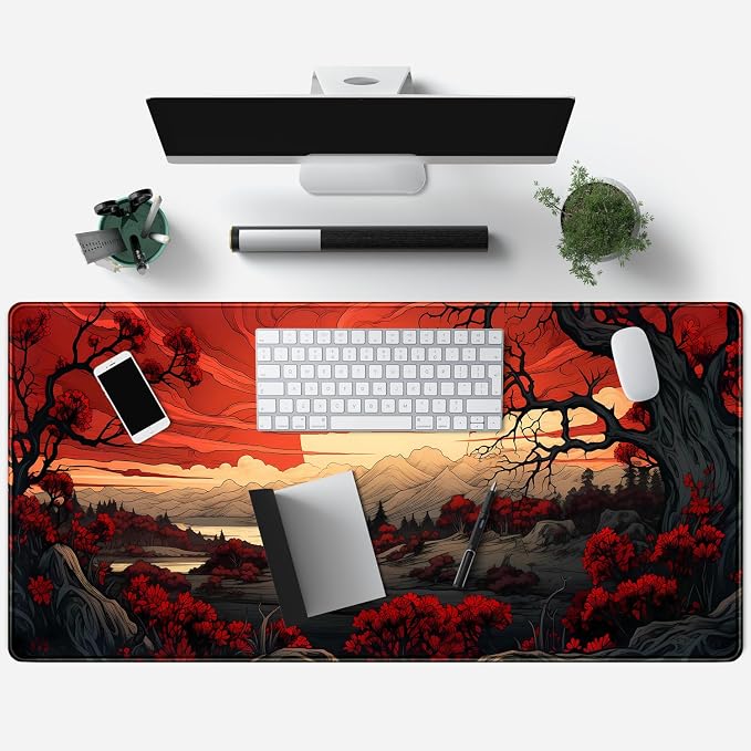 Red and Black Mouse Pad Japanese Mouse Pad XL Black Anime Big Mouse Pads for Desk Large Gaming Large Mouse Pad for Men Desk Pad with Stitched Edges Non-Slip Large Computer Mat, 31.5x15.7 in. - Image 4