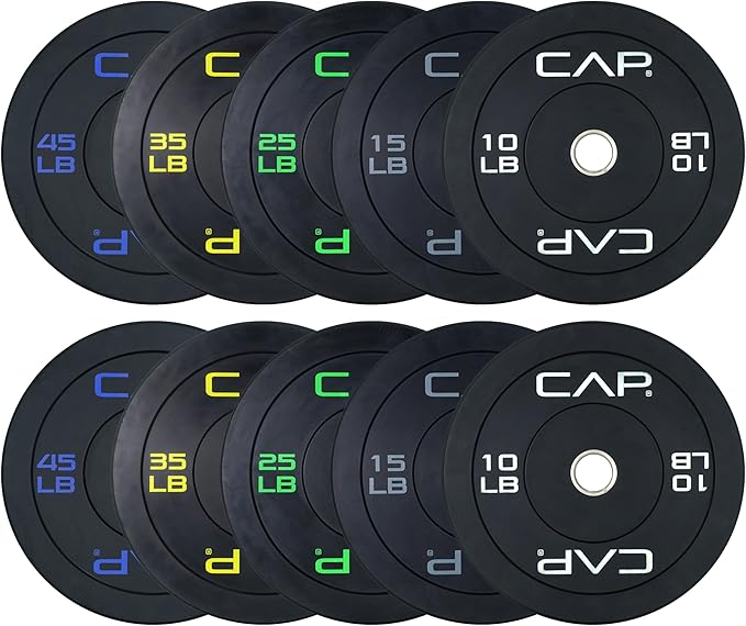 CAP 2-inch Olympic Bumper Plate Weight Set | 100-370 lbs | Multiple Colors | Storage Rack Optional by CAP