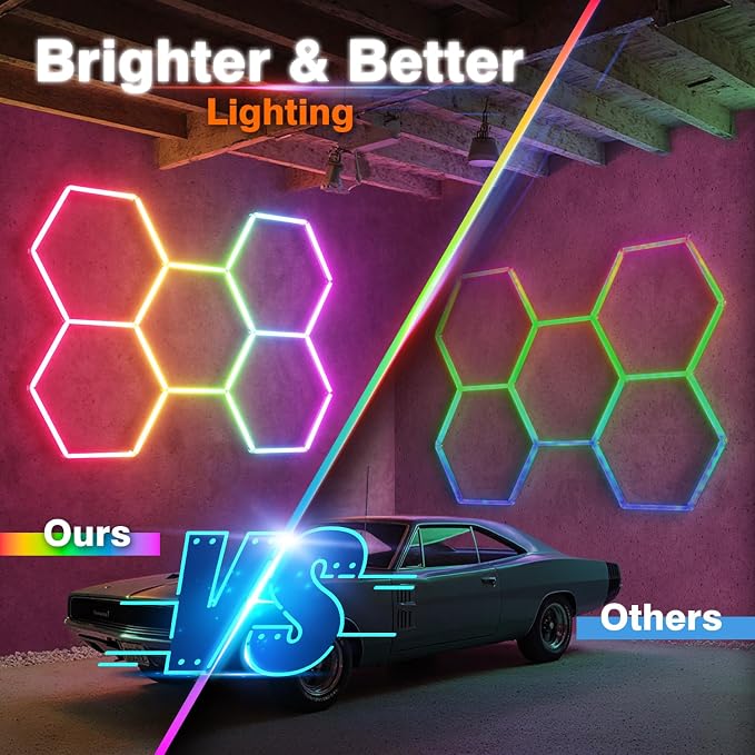 RGB Hexagon Garage Lights, Music Sync LED Hexagon Lights for Gaming Room, Smart App & Remote Control, DIY Honeycomb Ceiling Light for Studio Gym Basement Deco - Image 7