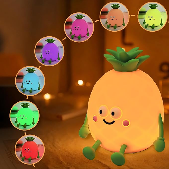 Pineapple Night Light,USB Rechargeable Touch Control Lamp with 7-Color RGB & 30-Min Timer, 3-Level Dimmable Anti-Blue Light Bedside Lamp for Kids Adults Home Party Camping - Image 2
