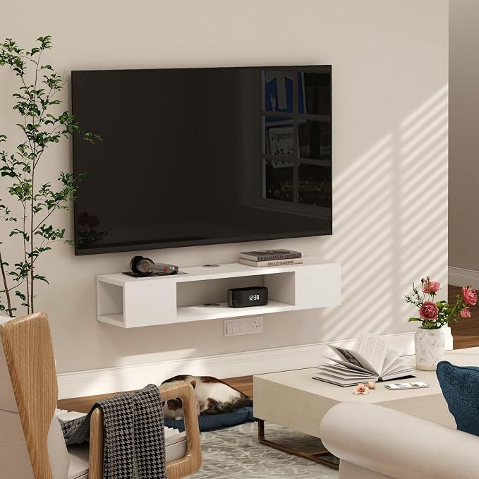 GHC Floating TV Stand, Wall Mounted Entertainment Center and Cabinet Shelf, Media Console for DVD Player, Space-Saving Under TV Shelf for Bedroom, Living Room (White) - Image 5