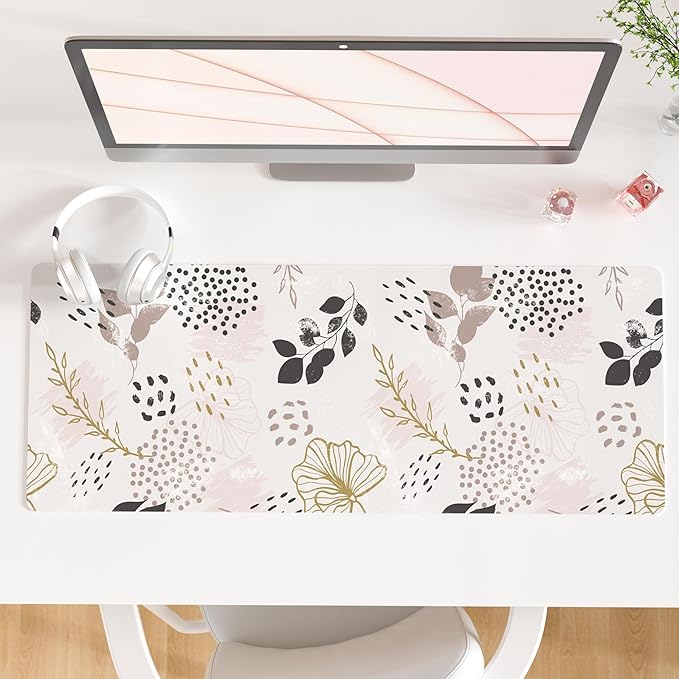 QiyI PU Leather Large Mouse Pad, Office Decor, 31.5" x 11.8", Boho Botany | Desk Décor Accessories, Extended Size, Waterproof & Easy to Clean, Smooth Surface, Non Slip Desk Organization by QIYI
