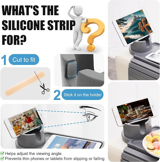 Couch Cup Holder - 3 in 1 Couch Arm Table Tray with 360° Rotating Cup Holder for Couch,Anti-Slip Arm Chair Rest Table for Large Wide Sofa Armrest, Foldable Side Table for Drinks Snacks - Image 4