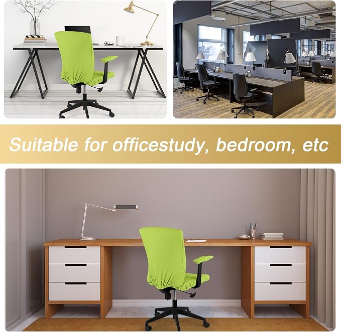 Tallew 4 Pcs Office Chair Covers Set Computer Universal Protective Stretchable Chair Seat Covers Desk Armrest Slipcovers Pads Office Cushion Backrest for Rotating(Lemon Green) - Image 7