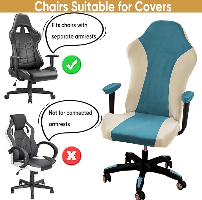 Lavish Cover Velvet Stretchable Gaming Chair Cover, Washable, Anti-Scratch Slipcover with Armrest Protection, Cat Scratch Proof for Office and Computer Chairs(No Chair, LightBlue) - Image 7