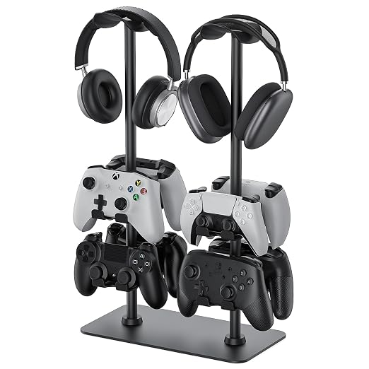 MANMUVIMO Headset Stand Controller Holder for 2 Headset and 8 Controller, Headphone Stand Gaming Controller Holder for PS5 Xbox Airpods Beats Bose, Gaming Room Accessories, Gamer Gifts for Men by MANMUVIMO