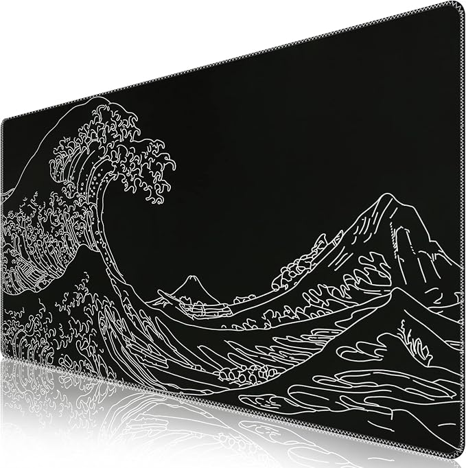 iCasso Mousepad,Gaming Mouse Pad,Black Wave of Kanagawa | Large Desk Mat,Big Rubber Base Mouse Mat with Stitched Edges,Computer Keyboard Desk Pad for Work Office Home by iCasso
