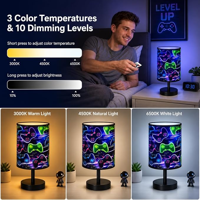 Small Table Lamp for Bedroom, Gamepad Desk Lamps 16 Color Flashing Changing Adjustable Color Bedside Lamps Night Light for Kids, LED Gaming Lamp with Remote Controller Boys Man Cave Decor (Gamepad) - Image 3