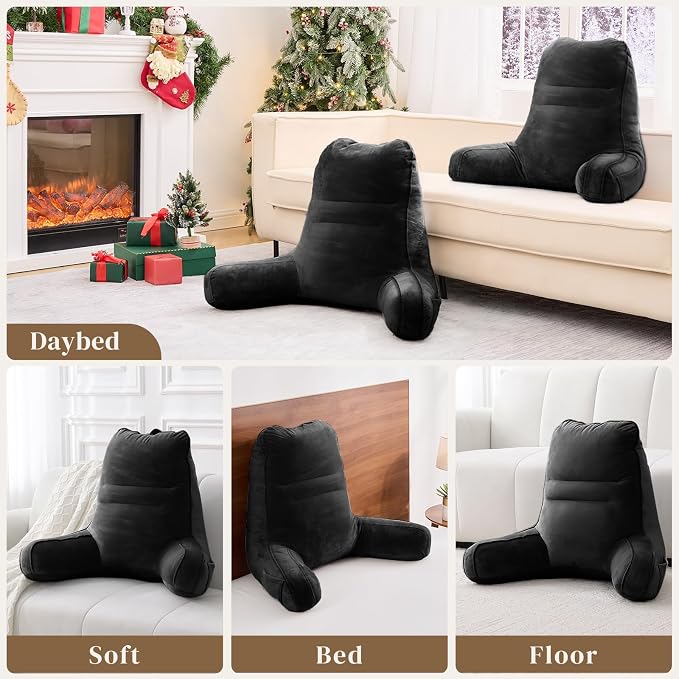 Sasttie Reading Pillow for Bed, Back Pillow for Sitting Up, Black - Image 7
