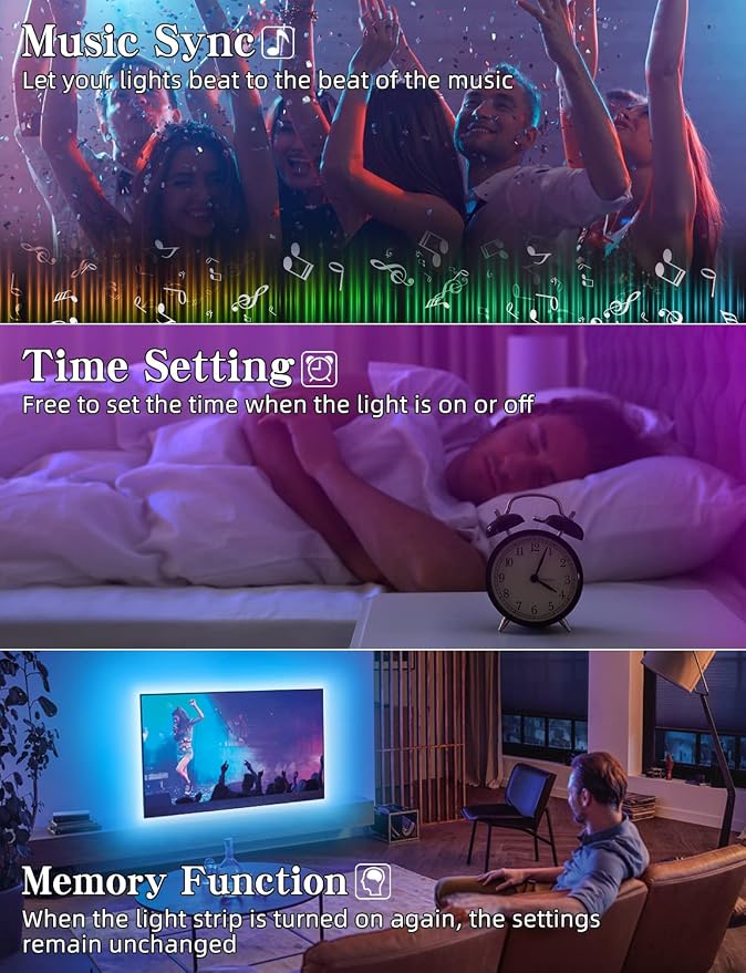 Daymeet LED TV Backlights, 9.8 ft USB Powered RGB Color Changing LED Strip Lights for 32-60 inch TVs with Remote Music Sync Bluetooth APP Control - Image 7