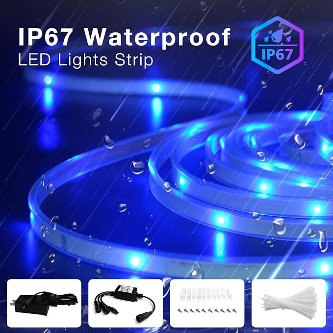 Outdoor LED Strip Lights Waterproof 100ft, IP67 Waterproof LED Light Strips with Remote, Music Sync APP Control, RGB Color Changing LED Lights for Eaves, Roof, Pool, Patio, Outdoor Decorations - Image 8