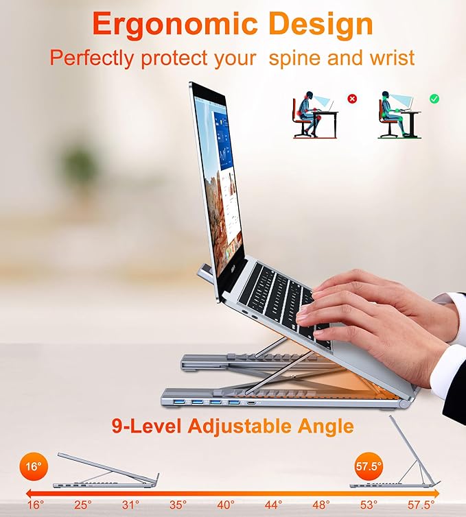 Mukiya 5-in-1 USB C Hub Adjustable Aluminum Laptop Stand - Image 6