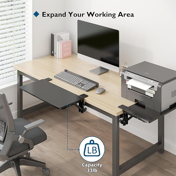 BONTEC Small Ergonomics Desk Extender Tray, 20x9.5 Inch Table Mount Arm Rest Shelf, 90° Foldable Keyboard Tray Platform, Clamp on Computer Arm Rest for Desk, Suitable for Office Desks, Black | 90° Foldable Keyboard Tray Platform, Table Mount Arm Rest S... - Image 7