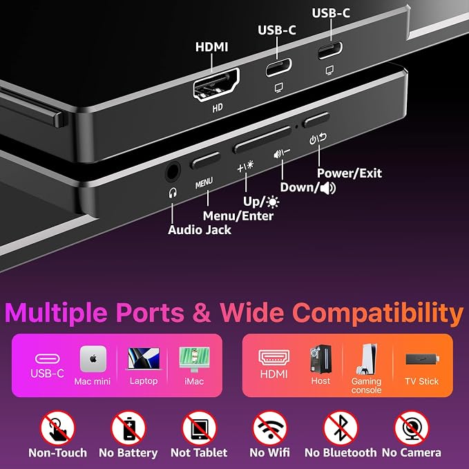 kksmart Portable Monitor for Laptop MacBook Surface PC Xbox PS5, Travel Monitor Second Screen for Laptop, HDMI USB-C VESA Compatible Built-in Speaker, 18.5inch - Image 5