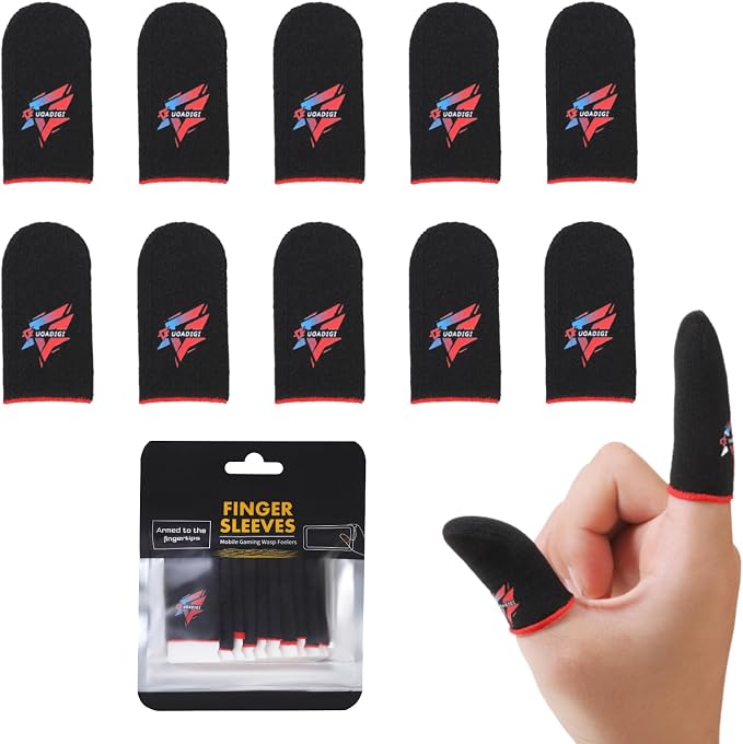 Gaming Finger Sleeves for Sweaty Hands & Mobile Gaming, Smooth Touch Screen Thumb Protector, Anti-Slip Sweat-Proof Controller Accessories, Black (Black Finger Sleeves (10 PCS)) by UOADIGI