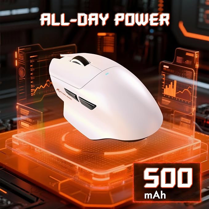 ATTACK SHARK V6 65g Wireless Gaming Mouse with RGB Magnetic Charging Dock, BT/2.4G Wireless/Wired Mouse 1K Polling, PixArt PAW3311 Sensor, 25K DPI, Programmable Gamer Mice for PC/Win/Mac (White) - Image 6