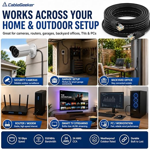 CableGeeker Cat 6 Outdoor Ethernet Cable, 50 ft, Direct Burial, Black - Image 7