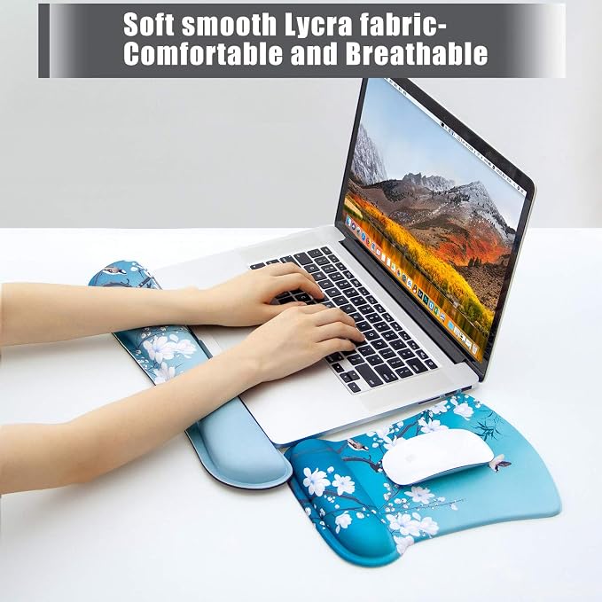 Ergonomic Memory Foam Keyboard Mouse Pad Set with Rest Wrist Cushion Support for Laptop/Notebook/Desktop/Computer/Gaming/Home/Office/Desk, Comfortable & Lightweight (Birds & White Flowers) - Image 5