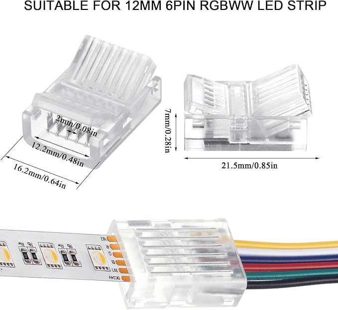 Flutesan 20 Pcs 6 Pin 12 mm LED Strip Connector RGB Lights - Image 3