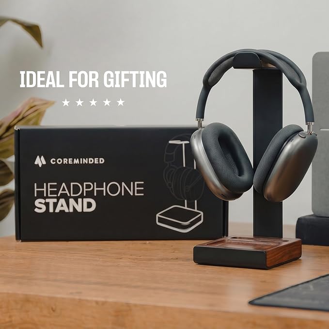 COREMINDED Universal Headphone Stand for Desk, Walnut Wood Headset Holder | Fits All Headphones incl AirPods Max, Heavy Duty Solid Wood, Sturdy & Stable, Gaming Headset Organizer, Gift Ready Box - Image 7