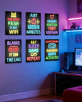 KUVIOKE Video Gamer Room Decor for Teen Boys Gaming Wall Art Gamer Neon Sign Teenage Bedroom Decor Ready to Hang Set of 6, 12x16in (Framed) by KUVIOKE