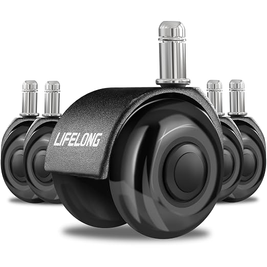 Lifelong Dual Office Chair Wheels Replacement, Heavy Duty, 5-Pack Fits 98% | 2 Inch Original Rubber Caster, Desk Wheels, Smooth & Quiet, Safe for Hardwood Floors & Carpet, Replace Office Chair Mats by LIFELONG