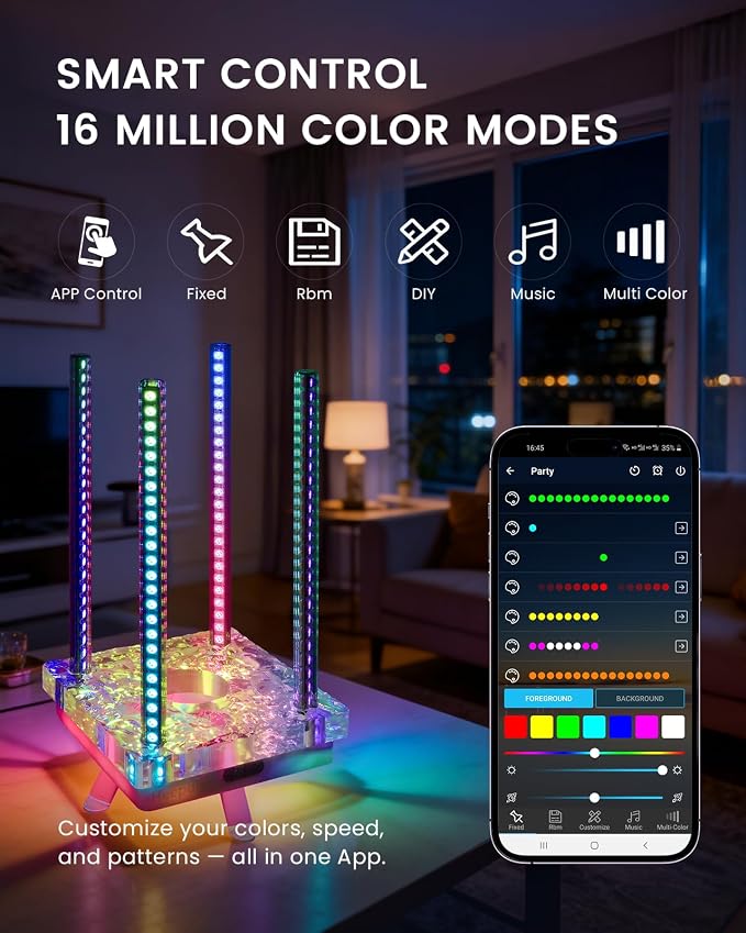 Music Sync RGB Ambient Light, App Controlled & Sound Reactive Audio Visual Lighting for Gaming Desk, Party & Desk Setup (Grey) - Image 3