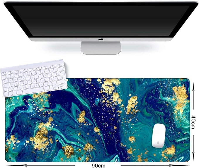 iCasso Extended Gaming Mouse Pad,Desk Pad 35.4x15.7in,Blue Marble | Large Non-Slip Rubber Base Mousepad with Stitched Edges,Waterproof Keyboard Mouse Mat for Work, Office, Home - Image 4