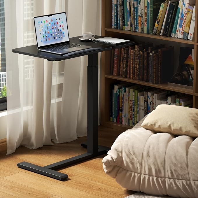 Overbed Bedside Table with Wheels, Pneumatic Adjustable Medical Tilt Top Hospital Bed Table Over The Bed, Rolling Laptop Desk, Mobile Standing Desk for Hospital and Home Use, Black - Image 3