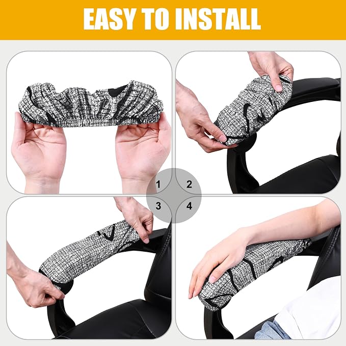 Smiry Stretch Printed Office Chair Armrest Covers, 2 Pcs, Grey and Black | Soft Fit Removable Washable Computer Desk Chair Arm Covers Protector - Image 4
