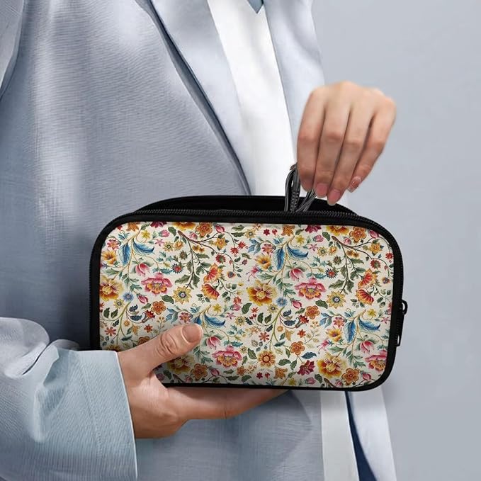 Bohemia Flower Print Electronics Organizer, Travel Cable Organizer bag, Portable Cord Storage/Charger Storage/Cable Storage, Compact Tech Bag & Charger Case - Image 4