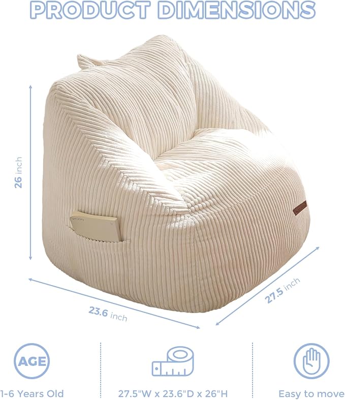 MAXYOYO Kids Bean Bag Chair, Bean Bag Couch with Handle, Comfy Toddler Chair for Boys and Girls, Accent Sofa Chair with Pocket for Gaming Reading Relaxing, Beige | Comfy Toddler Chair for Boys and Girls, Accent Sofa Chair with Pocket for Gaming Reading... - Image 2