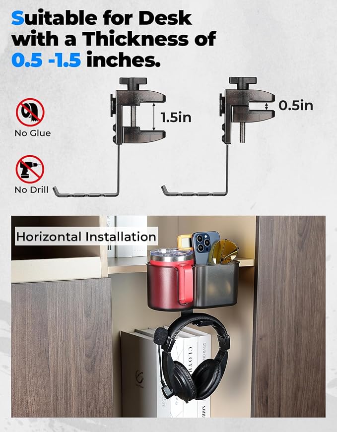 KEMIMOTO 3-in-1 Desk Cup Holder and Headphone Hanger, Fits 18-32 oz Cups - Image 3