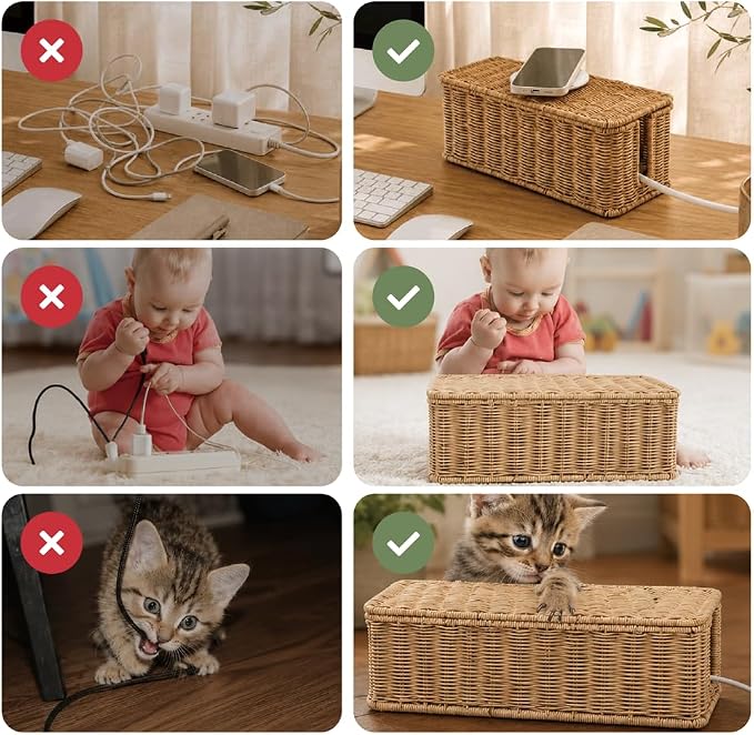 Cable Management Box, Handmade Rattan Cord Organizer for Power Strip - Image 8