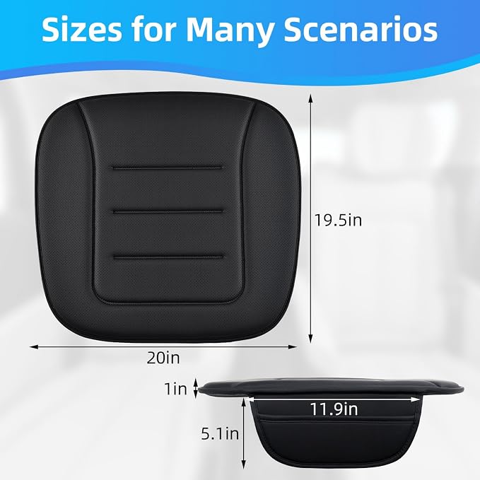 KAYI Car Seat Cushion, Comfort Memory Foam Car Cushions for Driving, Breathable Leather Surface with Anti Slip Rubber Bottom, Seat Cushion for Car and Office Chair (2 Pack, Black) - Image 2