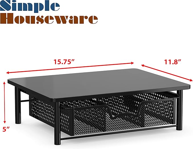Simple Houseware Computer Monitor Riser with Drawer, Black - Image 4