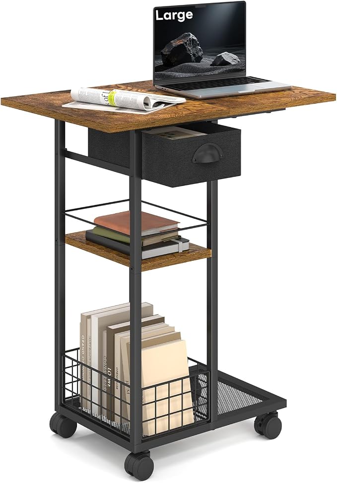 Hayexiha C End Table with Wheels, Drawer, 15.75" D x 23.62" W x 28.46" H by Hayexiha
