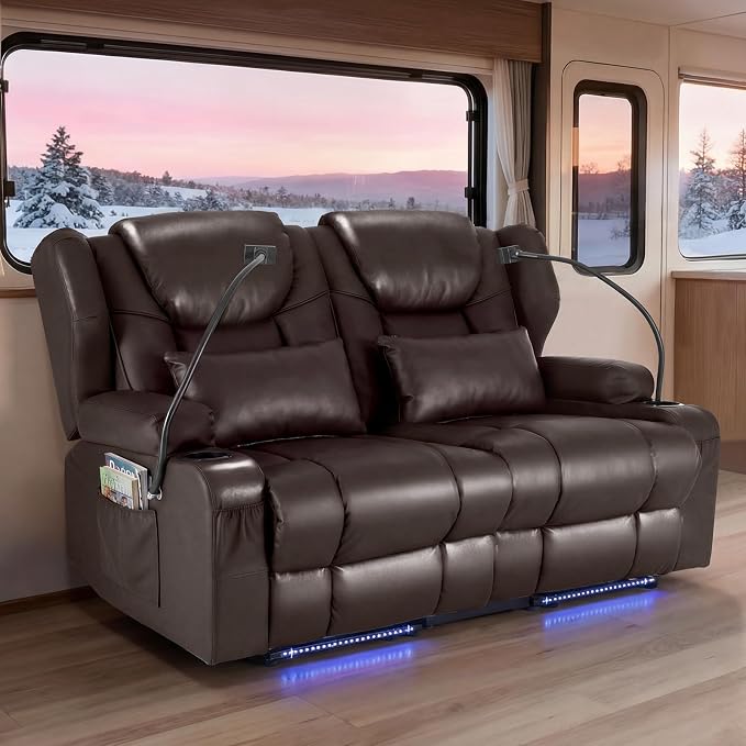 Redlife Power Loveseat Recliner Sofa with Blue LED Base Lights - Image 2
