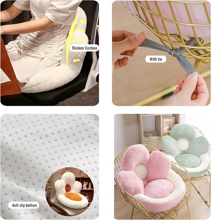 Sexysamba Cute Flower Gaming Chair Cushion with Backrest Non-Slip Tie, Comfy Kawaii Computer Chair Pad for Gamer Chair Seat Cushion Armchair Pillow Office Desk Home Decor,23",Pink Flower - Image 4
