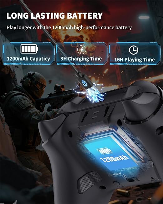 Bcofo Wireless Mobile Game Controller for iOS/iPhone/Android/Cell Phone/Switch/Laptop, Gaming Gamepad with Phone Clip for Gamers, Hall Effect Triggers, Wired PC Control, with RGB LED Lighting/Vibration/6-Axis Gyro/Turbo (Black) - Image 6
