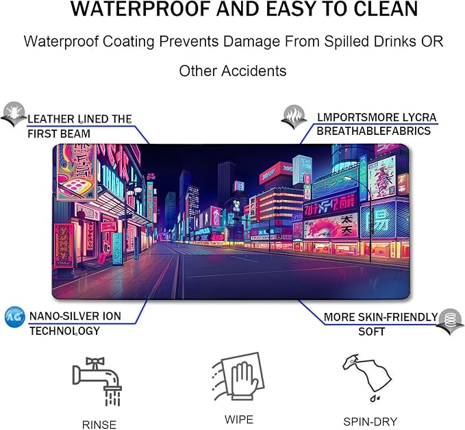 Japanese City Big Desk Mat Large Office Desk Pad Durable Extended Mouse Mat | 31.5"x15.7" Computer Mousepad with Non-Slip Rubber Base Stitched Edge Home Office Gaming Work - Image 4