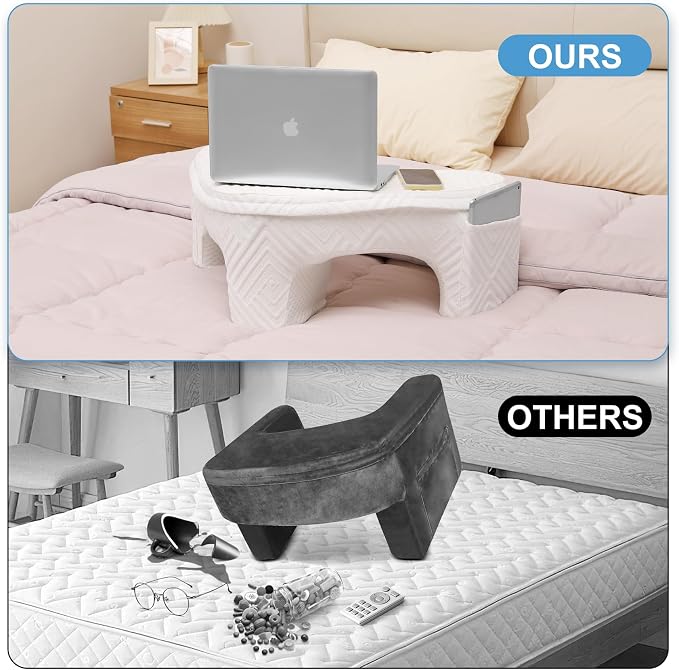 Reading and Gaming Pillow, Pillow Table with Premium Memory Foam Adjustable Comfort, Multi-Functional Lap Desk for Reading, Working, Playing, 23.6x10.2inch, White - Image 5