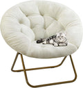 DUMOS Faux Fur Saucer Chair, Foldable Comfy Chair for Bedroom, White | Lounge XL Moon Mushroom Style, Circle Round Oversized Accent Seat, Gaming Dorm Small Spaces, Comfortable Modern by DumosLifestyle